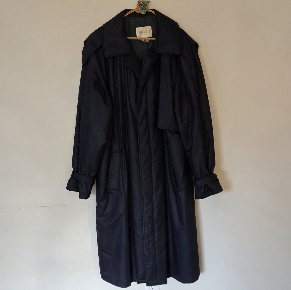 Rainbeater Vintage Navy Blue Raincoat Size 46 Mens L XL Trench Coat Dust Cover - Picture 2 of 16